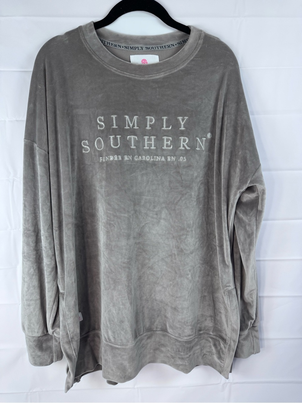 Simply Southern XXL Gray Velour Oversized Embroidered Sweatshirt